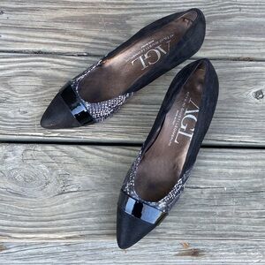 AGL Attilio Giusti Leombruni Cassie Black Suede Snakeskin Leather Pump Women's 9